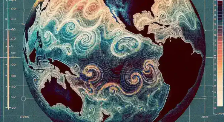 "Infographic illustrating the Pacific Ocean anomaly with tide patterns and ocean currents, showcasing its potential as a new global time marker, featured in the article 'Unexpected Pacific Ocean Anomaly: A New Global Time Marker Emerging'."