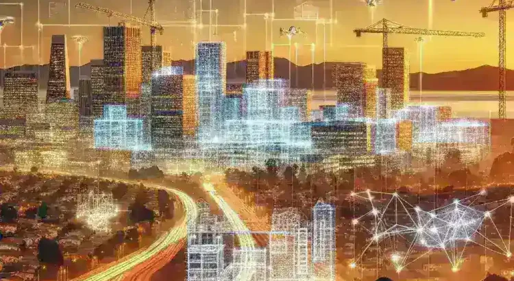 "Silicon Valley startups collaborating on innovative AI copilots for construction technology, showcasing advanced robotics and AI integration in building projects."